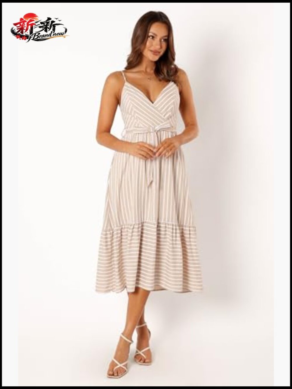 Midi Dress with V-Neck Overlay and Adjustable Straps - Picture 6 of 7